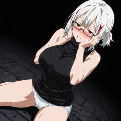 1919gigantic 1girls ai_generated big_breasts blush fuyumi_todoroki glasses looking_at_viewer my_hero_academia panties thick_thighs white_hair