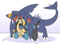 bitchsuit blindfold blush bodysuit bondage cosplay cynthia_(pokemon) drooling feral_on_female feral_on_human gag gagged garchomp interspecies latex_suit lucario lucario_(cosplay) muzzle_gag muzzled pokemon pokemon_(species) pokephilia seyerusednsfw thrusting zoophilia