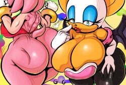 absurd_res amy_rose anthro ass bat big_breasts big_butt bottomless breasts cleavage clothed clothing eulipotyphlan female female_anthro generalgodzilla hedgehog hi_res huge_breasts huge_butt mammal rouge_the_bat sega sonic_(series) sonic_the_hedgehog_(series) thick_thighs