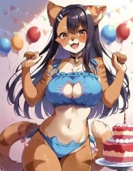 ai_generated bare_thighs big_breasts black_hair cat_lingerie fur furry furry_female hayase_nagatoro huge_breasts huge_thighs long_hair looking_at_viewer massive_breasts orange_eyes please_don't_bully_me,_nagatoro smiling solo_anthro squatting sweat sweatdrop thick_thighs thighs tiger_ears tiger_girl tiger_humanoid tiger_tail voluptuous voluptuous_female yuukizero