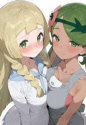 2girls ai_generated breast_press breasts hitsuki_sub lillie_(pokemon) mallow_(pokemon) pokemon pokemon_sm symmetrical_docking tagme