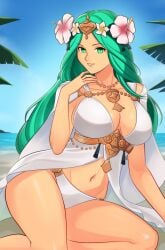 breasts female female_only fire_emblem fire_emblem:_three_houses green_eyes green_hair nintendo rhea_(fire_emblem) rhea_(summer)_(fire_emblem) smgold solo swimsuit