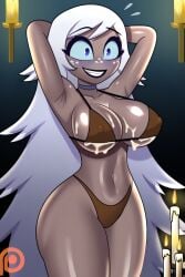 ai_generated bikini blue_choker curvy_body curvy_female emily_(hazbin_hotel) female hazbin_hotel lactating lactation large_ass large_breasts maplecat thanksgiving thick_thighs