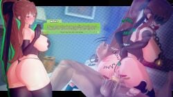 1boy 1girls 3d ball_gag big_ass big_breasts big_penis blindfold bondage brown_hair buttplug chocker cock_ring ddlc_text_box doki_doki_literature_club feet handcuffs i_do_things_(thingsdoi) koikatsu mole_on_ass monika_(doki_doki_literature_club) ponytail slap_mark slapping_butt taped_nipples thick_thighs