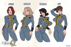 4girls casual devianthunter fallout female hornyx human lineup looking_at_viewer medium_breasts multiple_girls pale_skin short_hair smile tagme take_your_pick