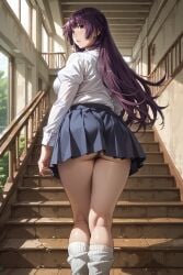 ai_generated ass female female_only from_behind green_thong long_hair loose_socks monogatari_(series) pale-skinned_female senjougahara_hitagi stairs upskirt