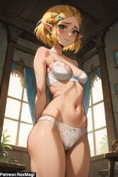 arms_behind_back bedroom blonde_hair camel_toe cameltoe elf_ears elf_girl embarrassed embarrassed_female female green_eyes hairclip innocent lace_bra lace_panties looking_at_viewer perfect_body pointy_ears princess_zelda short_hair thick_thighs thighs underwear virgin waiting_for_sex white_bra white_panties zelda_(breath_of_the_wild) zelda_(tears_of_the_kingdom)