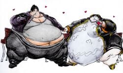 canon_couple couple female heart holding_hands huge_ass huge_belly jin_kazama ling_xiaoyu morbidly_obese obese obese_female obese_male overlordzeon romantic romantic_couple tekken tekken_8 weight_gain