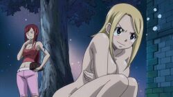 2girls animated canonical_scene embarrassed embarrassed_nude_female enf erza_scarlet fairy_tail lucy_heartfilia nude tagme