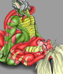 2007 anal animal_genitalia bite bodily_fluids cum cum_in_mouth cum_inside cum_on_face dragon dragonfire_(character) fellatio genital_fluids genital_slit green_eyes male male/male oral penile penis randomdragon sex simple_background slit