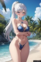 ai_generated beach bikini pornwaifu.ai rwby weiss_schnee