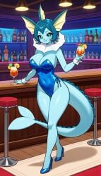 :3 ai_generated big_breasts blue_body blue_hair blue_skin blue_skinned_female breasts bunny_girl bunnysuit cleavage female game_freak gamefreak green_eyes kemonogirls large_breasts nintendo pokemon pokemon_(species) solo vaporeon