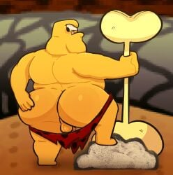 1male 2024 anukkyt ass ass bone buga_the_knut caveman conker's_bad_fur_day digital_drawing_(artwork) digital_media_(artwork) fat_ass fat_man hand_on_butt looking_back male small_penis yellow_body