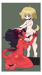 1boy 1girls 4_balls anthro ass balls big_ass big_breasts big_penis black_hair blonde_hair blowjob breasts deep_blowjob deepthroat demon demon_girl demon_horns demon_tail dog_ears earrings feet fellatio female femboy femboy_on_female fringe genitals horns human interspecies kneeling large_breasts large_penis large_penis_veins larger_female male male/female multi_balls multi_genitalia nude oral oral_penetration oral_sex penetration penis penis_in_mouth ponytail purple_eyes red_eyes red_skin size_difference small_but_hung smaller_male soles standing straight stylusknight tail testicles thick_thighs toes tongue tongue_out tongue_out_blowjob veins veiny_penis watermark wide_hips