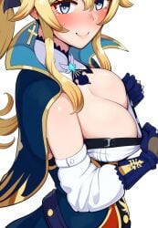 ai_generated blonde_hair blue_eyes breasts busty female female_only genshin_impact jean_gunnhildr looking_at_viewer ponytail