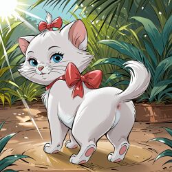 ai_generated ass blue_eyes female marie_(aristocats) pussy ribbon ribbon_in_hair solo the_aristocats white_fur