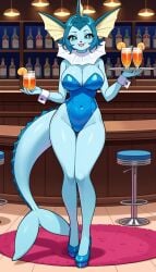 :3 ai_generated big_breasts blue_body blue_hair blue_skin blue_skinned_female breasts bunny_girl bunnysuit cleavage eeveelution female game_freak gamefreak green_eyes kemonogirls large_breasts nintendo pokemon pokemon_(species) solo vaporeon