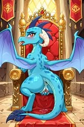 ai_generated anus ass blue_body blue_skin dragon friendship_is_magic furry hasbro masturbation my_little_pony princess_ember_(mlp) pussy scalie tail tongue tongue_out uncensored