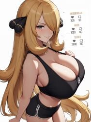 ai_generated blonde_hair breasts cynthia_(pokemon) female female_only hair_over_one_eye magis_anime nai_diffusion nintendo pokemon solo stable_diffusion