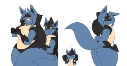 ass big_ass blush breasts bubble_butt dart(dewwydartz) dewwydarts dewwydartz female female_focus fluffy_tail furry hands_on_ass hourglass_figure huge_ass lap_sitting lucario male may_(dewwydartz) pear_shaped pear_shaped_female pokemon pokemon_(species) tail thick_thighs voluptuous voluptuous_female wide_hips