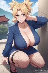 1girls 2024 ai_generated bare_chest bare_shoulders big_breasts blonde_hair blush boruto:_naruto_next_generations breast_focus breasts detailed facing_viewer female female_only fishnet_legwear fishnets front_view hi_res huge_breasts illumaru kimono large_breasts light-skinned_female light_skin looking_at_viewer mature mature_female milf naruto naruto_(series) naughty naughty_face naughty_smile no_bra no_bra_under_clothes open_clothes open_kimono patreon_username ponytail quad_tails sitting smile solo solo_focus stable_diffusion stockings temari tied_hair twintails