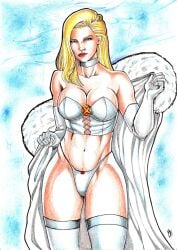 blonde_female blonde_hair blue_eyes breasts carlos_andre cleavage corset ed_benes_studio emma_frost hellfire_club large_breasts marvel marvel_comics panties white_queen x-men