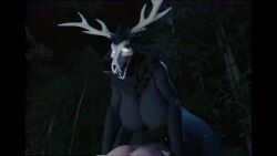 1boy 1girls 3d animated antlers big_breasts bouncing_breasts cowgirl_position furry_ghosty girl_on_top huge_breasts monster monster_girl skull_head sound tagme video wendigo