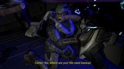 1girls 2boys 3d anon70087_(artist) armor defeated elite_(halo) fake_screenshot female female_spartan_(halo) femsub forced halo_(game) halo_(series) halo_reach interspecies male male/female male_sangheili_(halo) maledom noble_six on_knees rape sangheili spartan_(halo) spartan_iii_(halo)