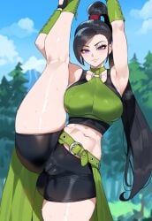 1girls ai_generated black_hair creamy_ai curvy dragon_quest dragon_quest_xi female jade_(dq11) light-skinned_female ponytail