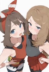 2girls ai_generated breast_press breasts hitsuki_sub may_(pokemon) pokemon pokemon_oras pokemon_rse pokemon_xy serena_(pokemon) symmetrical_docking tagme