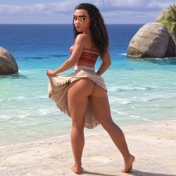 1girls ai_generated ass back_view bare_ass bare_shoulders barefoot beach black_hair brown_eyes bubble_butt clothed clothed_female curly_hair dark_hair dark_skin disney disney_princess female female_only flashing flashing_ass legs lifting_skirt long_hair looking_back moana moana_2 moana_waialiki nature nature_background no_panties ocean ocean_background outdoors outside plant polynesian rock sand sea seaside skirt skirt_lift sleeveless solo thighs tribal_clothing tube_top tubetop uzzlegorf walking