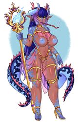 1girls air_bubble antlers areola areolae blue_hair blue_nipples bracelet breastless_clothes breasts bubbles cameltoe cleft_of_venus cleric collar crotchless_clothes curved_horns curvy dark-skinned_female dark_blue_hair dark_skin dawn_of_the_blue_moon dragon_girl dragon_horns dragon_tail eyelashes female fire full_body gills gold gold_heels heels high_heels highres horns innie_pussy inverted_nipples knees loincloth long_hair looking_at_viewer lots_of_jewelry low-tied_long_hair multi_tail multiple_tails navel nipples original pipe plump_vulva pointy_ears priestess puffy_pussy purple_hair purple_lips pussy scales scepter slit_eyes smoking solo sorceress spiked_tail staff standing straight_hair tail thick_lips thick_tail thick_thighs two_tone_hair very_long_hair vulva wide_hips yellow_eyes