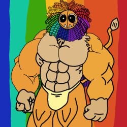 anthro bara buff colored_background lion male male_only male_thong sexy swimsuit thong yarnaby_(poppy_playtime) yellow_thong