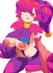 1girls alternate_breast_size alternate_costume areolae armpits belly big_breasts breasts buro_(muse_dash) cameltoe chubby dantes_ward eye_contact face_paint female female_only half-closed_eyes huge_breasts human inverted_nipples jester jester_cap licking_lips looking_at_viewer makeup midriff muse_dash navel nipple_piercing nipple_piercings nipples nipples_outside piercings pink_eyes pink_hair pose purple_eyes seductive seductive_look seductive_smile simple_background smile solo suspenders thigh_gap tongue tongue_out white_background wide_hips