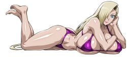 1girls ass barefoot bikini blonde_hair blue_eyes blush boruto:_naruto_next_generations breasts cleavage clothing curvaceous feet female female_only hair_over_one_eye huge_breasts ino_yamanaka large_breasts legs lips long_hair looking_at_viewer lying makeup mature mature_female milf naruto naruto_shippuden navel on_side on_stomach purple_bikini purple_swimsuit shiny shiny_skin smile solo swimsuit the_pose thick_thighs thighs thong thong_bikini thong_swimsuit toes very_long_hair yxyyxy