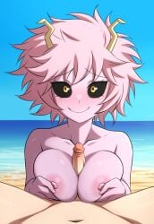 1boy 1girls absurd_res beach breasts_out digital_drawing_(artwork) digital_media_(artwork) looking_at_viewer mina_ashido my_hero_academia nude_female paizuri penis titjob titjob_pov