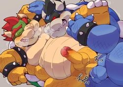 2019 2boys anal anal_sex anthro balls belly blush bowser closed_eyes dark_bowser duo edit erection gay gay_sex humanoid_penis japanese_text koopa male male/male male_only mario_(series) mario_and_luigi_(series) nintendo overweight overweight_male penetration penis red_eyes scalie selfcest sex shi_rosaru675 shirosaru simple_background square_crossover teeth text uncensored video_games