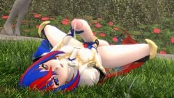 3d 3d_(artwork) alear_(female)_(fire_emblem) alear_(fire_emblem) big_cock big_penis blue_hair cum_leaking fire_emblem fire_emblem_engage floral_field flowers foreskin futanari mixed_hair_color nintendo precum pubic_hair red_hair solo theboobedone uncircumcised