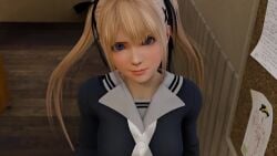 1girls 3d 3d_animation animated blonde_hair blue_eyes bow dead_or_alive kruel-kaiser long_hair looking_at_viewer marie_rose school_uniform solo solo_female standing tagme twintails video voice_acted