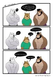 2019 absurd_res anthro belly blush canid canine canis closed_eyes clothing comic domestic_dog english_text group heart hi_res kajin-sama male male_only mammal one_eye_closed overweight overweight_male penis polar_bear shirt text tongue tongue_out topwear underwear ursid ursine wink