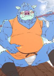 anthro balls blush bulge clothing dragon_quest furry male male_only orc_(dragon_quest) orc_king_(dragon_quest) penis ryuta-h solo solo_male suina sus_(pig) underwear