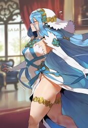 1girls ai_generated azura_(fire_emblem) big_ass blue_hair breasts dress elbow_gloves female fire_emblem_fates gloves light-skinned_female meiogun sole_female thick_thighs walking white_elbow_gloves white_gloves