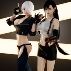 2girls 3d adeptusinfinitus angel_(kof) blender breasts chaps cleavage crossover female female_only final_fantasy final_fantasy_vii highres king_of_fighters latina looking_at_viewer snk tifa_lockhart