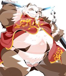 2019 absurd_res anthro balls belly black_nose clothed clothing fanfan giant_panda hi_res male male_only mammal overweight overweight_male sigenoya simple_background solo takotyutyu teeth ursid white_background