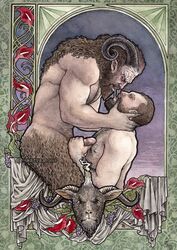 beard demon erection gay goat horn human male male/male noxsatvrn penis saliva