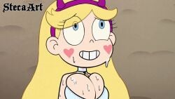 1girls bean_smile blonde_female blonde_hair blue_eyes cleavage collar cum cum_on_breasts cum_on_face disney disney_channel edit female female_only hairband heart_cheeks horns_hairband light_skin long_hair looking_up smile solo solo_female star_butterfly star_vs_the_forces_of_evil steca thelazyart tight_clothing