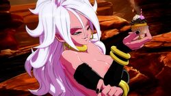 1girls 2010s 3d android_21 blue_eyes breasts dragon_ball dragon_ball_fighterz female humanoid light_persona long_hair majin majin_android_21 mod nude_mod pink_skin pointy_ears screencap white_hair