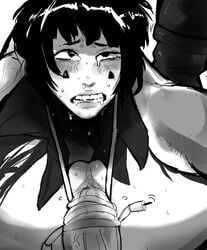 blush clenched_teeth close-up ekkoforia full_nelson kyoka_jiro monochrome my_hero_academia penis restrained shiny_hair sketch vaginal_penetration