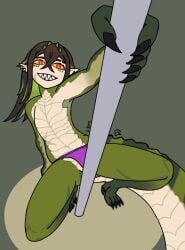 beastiez brown_hair claws crocodile_girl crocodile_humanoid egregious_bum flat_chest indie_virtual_youtuber indie_vtuber kairyu_crocodile no_nipples panties pose posing purple_panties stripper stripper_pole tagme topless virtual_youtuber vtuber youtube youtuber