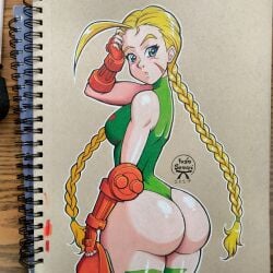 ivan_senpai_angel capcom street_fighter cammy_white 1girls solo solo_female solo_focus female_only long_hair long_hair_female blonde_hair blonde_hair_female ponytail ponytail_female long_ponytail british_female leotard thong_leotard ass big_ass butt big_butt breasts big_breasts boobs big_boobs tits thick_thighs thighs thighhighs curvy curvaceous curvy_figure curvy_body looking_back looking_at_viewer traditional_media_(artwork) tagme